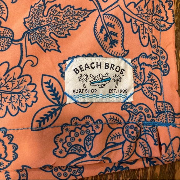 Men’s M Swim Trunks Beach Bros NWT 4 Way Stretch Leafy Floral Tangerine - Picture 3 of 14
